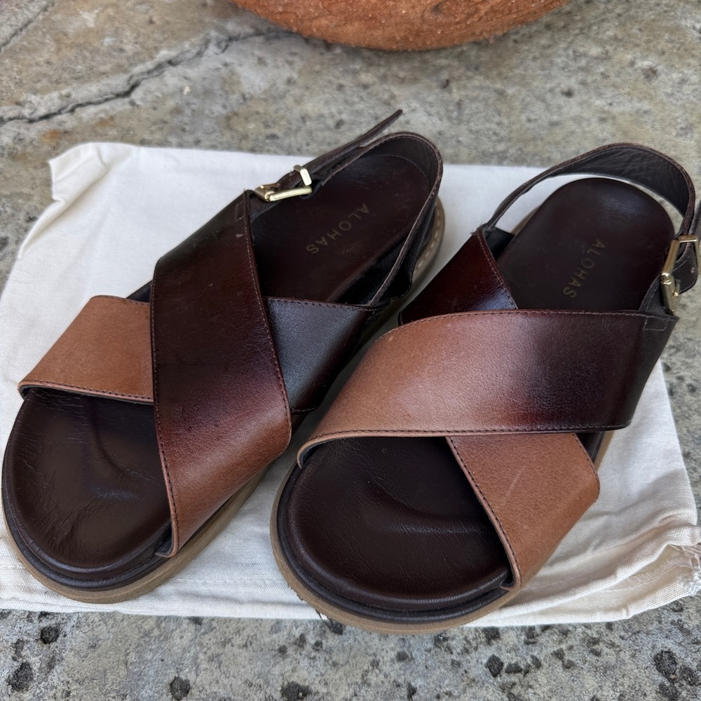ALOHAS Two-Tone ombré marshmallow Leather slide Sandals - Picture 2 of 6